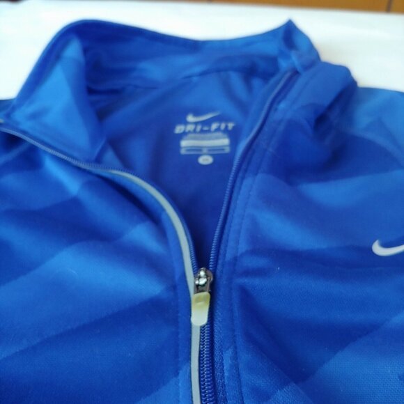 Nike Dri Fit Womens M Shirt Long Sleeve Running Athletic Blue Geometric 1/4 Zip - Picture 3 of 9